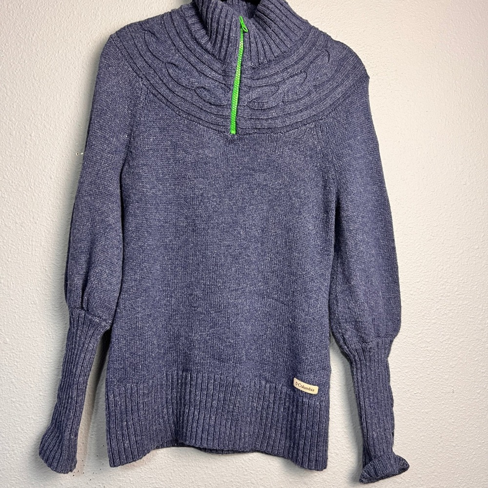 Columbia Womens Sm Quarter Zip‎ Sweater Blue Purple Mock Neck Puff SL Athleisure